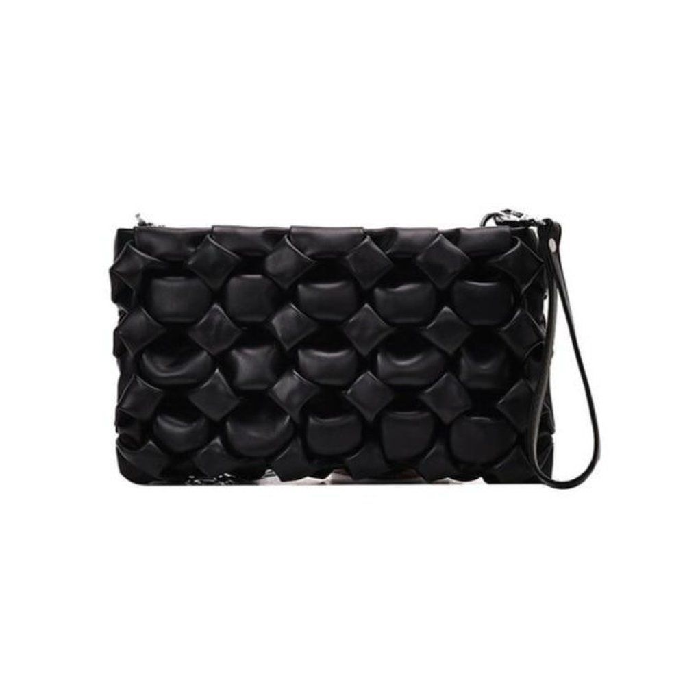 Woven Puffy Tile Bag Clutch & Crossbody- Black - NWT
